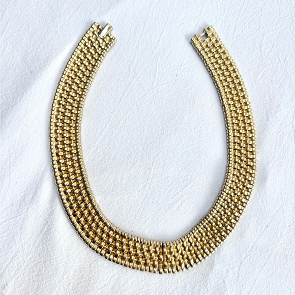 Vintage Mid Century Egyptian Revival Collar Choker Necklace 17”  5.6oz Gold Fill - Picture 1 of 13